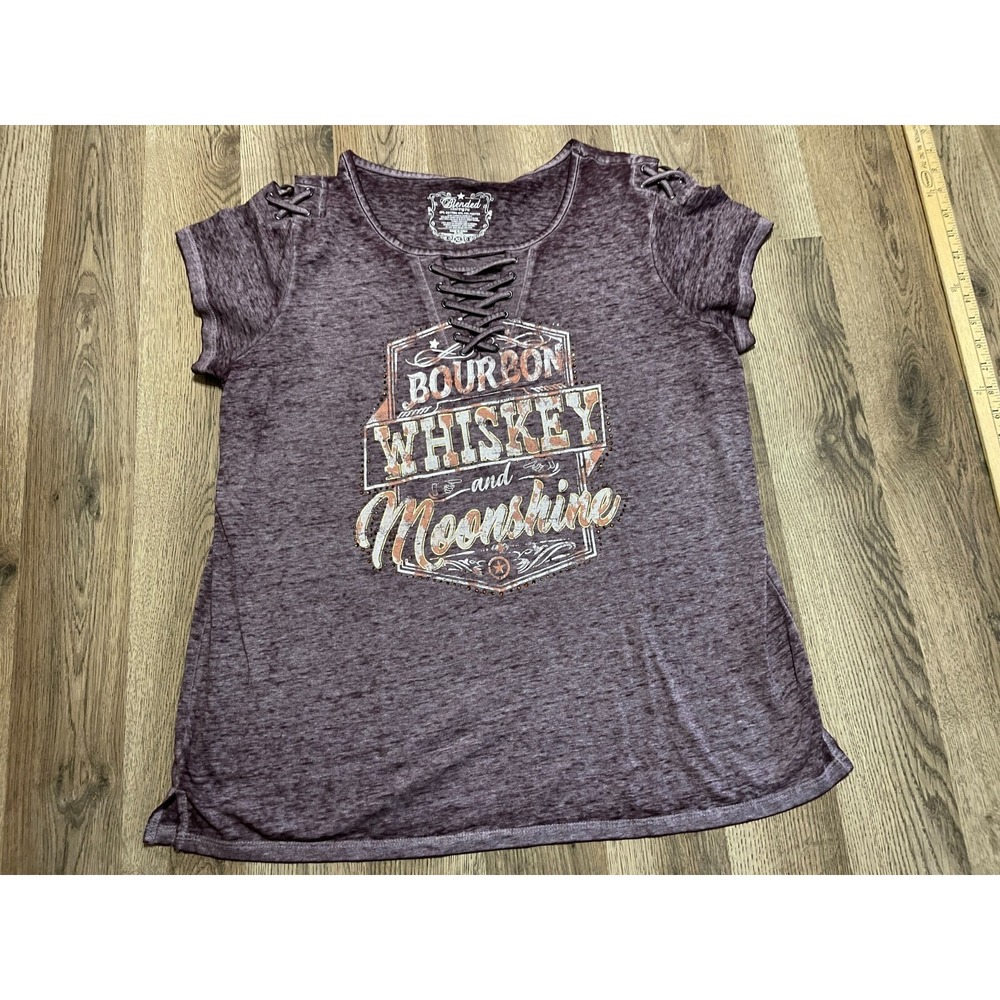 Blended Shirt, Womens Size XL, Purple, V-neck, "Bourbon Whiskey & Moonshine"